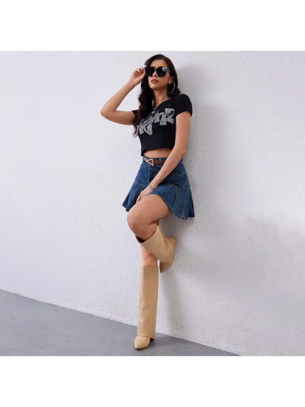 Women's Nude Pu Pointed Toe Chunky Heel Faux Leather Over The Knee Boots
